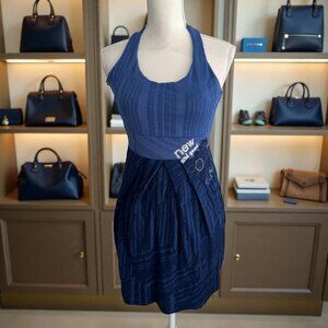 DESIGUAL Blue Colorblock Halter Dress Size Medium